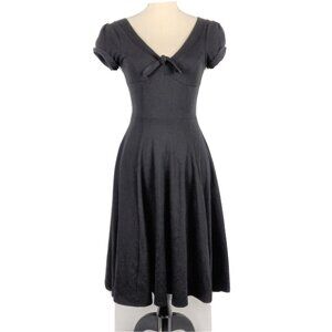 Unique Vintage Rockabilly Flirty Black Swing Dress V-Neck Size XS NEW